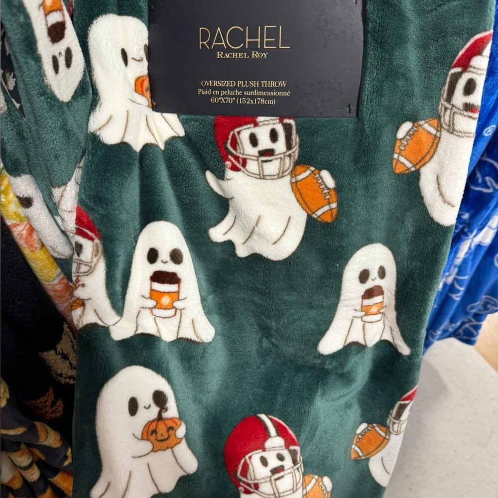 Rachel Zoe Green Ghost Football Throw Blanket